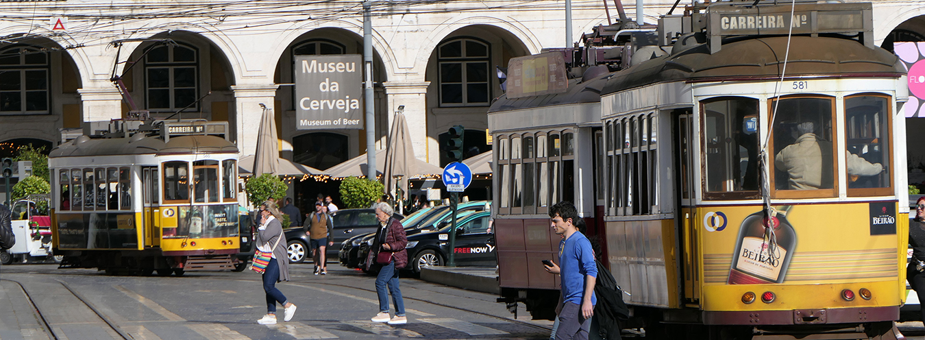 Trams in the Baixa district of Lisbon